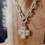 CROSS MY HEART BRUSHED GOLD NECKLACE