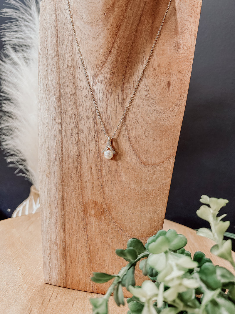 PAVE AND PEARL DROP NECKLACE