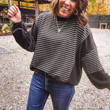 Black + Ivory Stripe Solid Mix Pullover