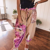 Camel + Magenta Patchwork Jogger Pant