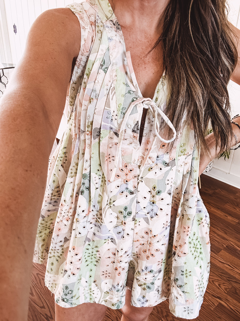 Peach Multi Floral Eyelet Lace Romper