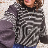 Black + Ivory Stripe Solid Mix Pullover