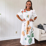 Bold Elegance Floral Midi Dress | Bubble Sleeve