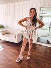 Peach Multi Floral Eyelet Lace Romper