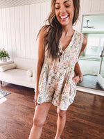Peach Multi Floral Eyelet Lace Romper