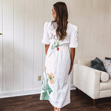 Bold Elegance Floral Midi Dress | Bubble Sleeve