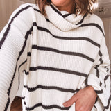 Ivory + Black Stripe Turtleneck Wide Knit Sweater