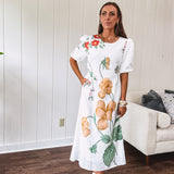 Bold Elegance Floral Midi Dress | Bubble Sleeve