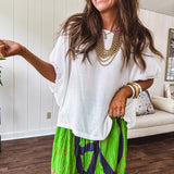 Linen Like Dolman Elastic Edge Blouse