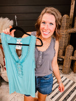 Lace Trim Button Tank