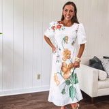 Bold Elegance Floral Midi Dress | Bubble Sleeve
