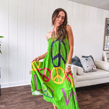 Lime Peace Paint Maxi Skirt Dress