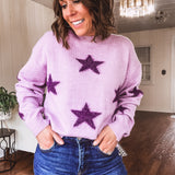Lavender Star Textured Knit Pullover