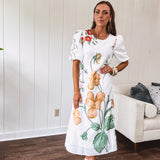 Bold Elegance Floral Midi Dress | Bubble Sleeve