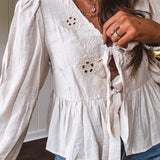 Meadow Breeze Light Khaki Eyelet Tie Front Top