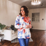 Ivory + Rose Floral Hacci Knit Top