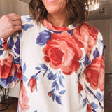 Ivory + Rose Floral Hacci Knit Top