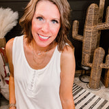 Ivory Snap Button Micro Rib Tank