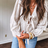 Meadow Breeze Light Khaki Eyelet Tie Front Top