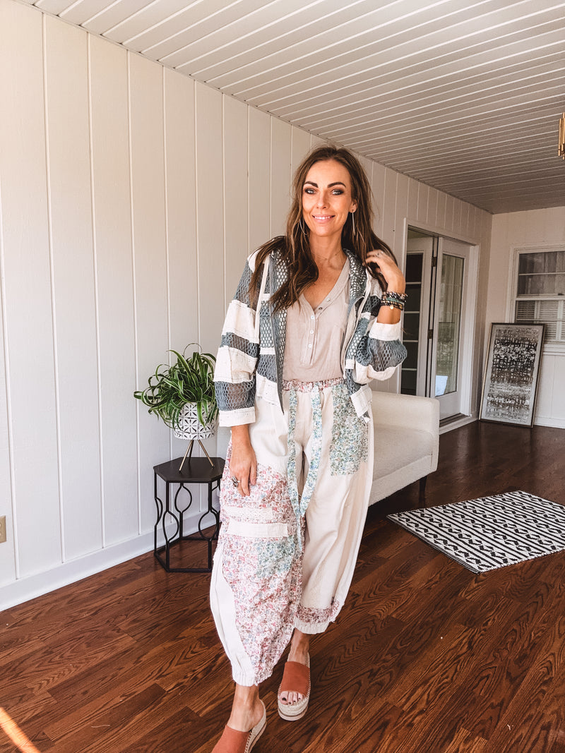Oatmeal Floral Patchwork Jogger