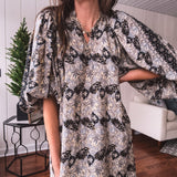 RUFFLE SLEEVE GREY DRESS