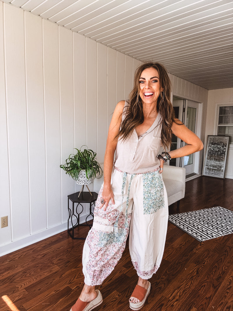 Oatmeal Floral Patchwork Jogger