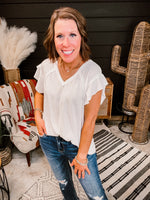 V Neck Cotton Ruffle Sleeve Tee
