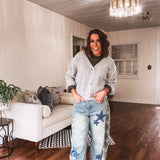 Washed Denim Plaid Mix Star Barrel Pant