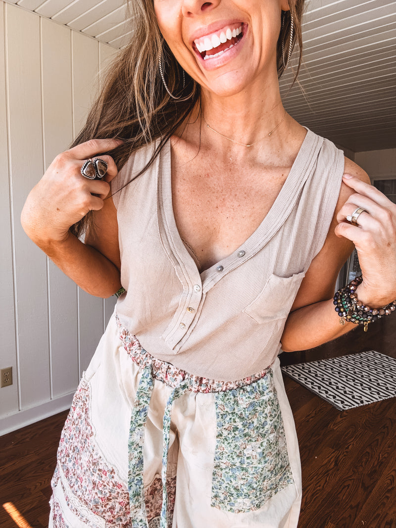 Perfect Easy Button V Neck Mini Pocket Tank