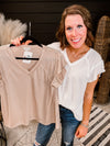 V Neck Cotton Ruffle Sleeve Tee