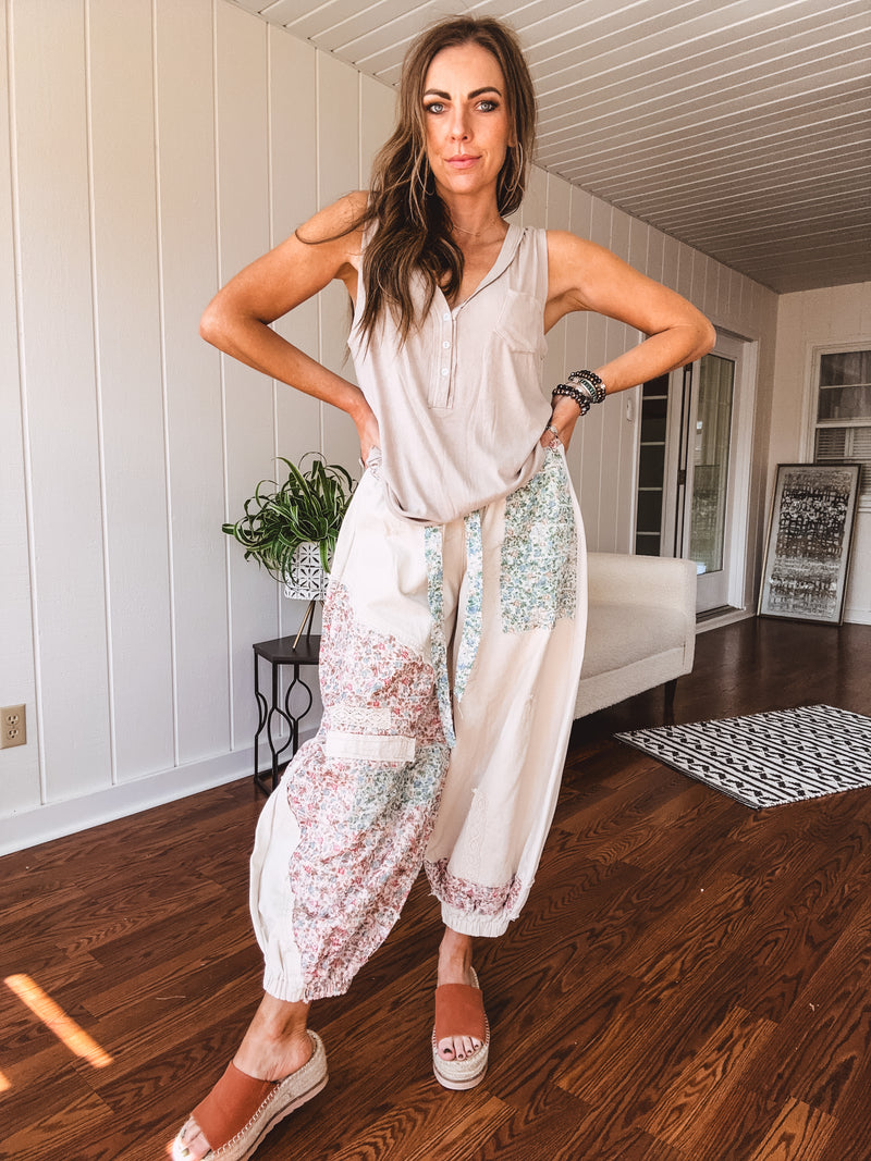 Oatmeal Floral Patchwork Jogger
