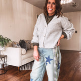 Washed Denim Plaid Mix Star Barrel Pant