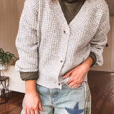 Grey Thick Waffle Knit Sweater Cardigan
