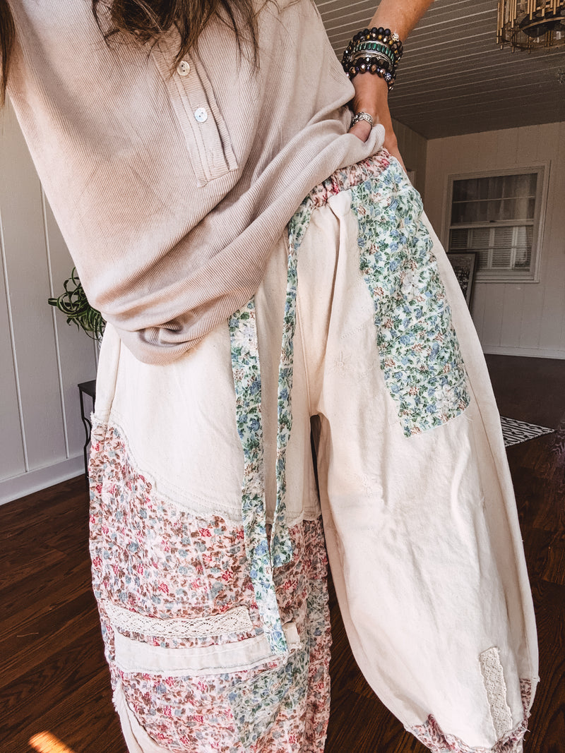 Oatmeal Floral Patchwork Jogger