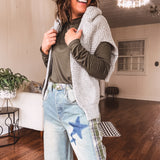 Grey Thick Waffle Knit Sweater Cardigan