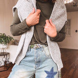 Grey Thick Waffle Knit Sweater Cardigan