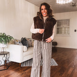 Chocolate Reversible Crop Puff Sherpa Vest