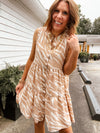 Taupe + Ivory Button Down Tiered Abstract Print Dress