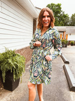Avocado Lime Mix Print Tie Waist Dress