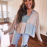 Sand + Blue Square Pattern Easy Pullover