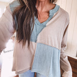 Sand + Blue Square Pattern Easy Pullover
