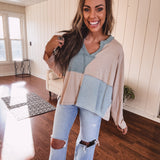 Sand + Blue Square Pattern Easy Pullover