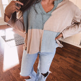 Sand + Blue Square Pattern Easy Pullover