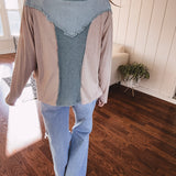 Sand + Blue Square Pattern Easy Pullover