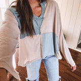 Sand + Blue Square Pattern Easy Pullover