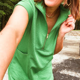 Green Jacquard Quarter Zip Dress