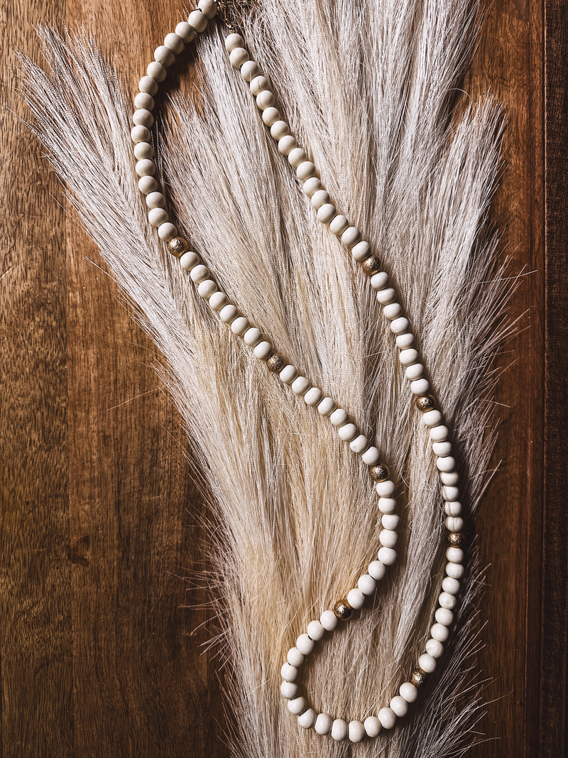 Wood + Gold Bead Necklace