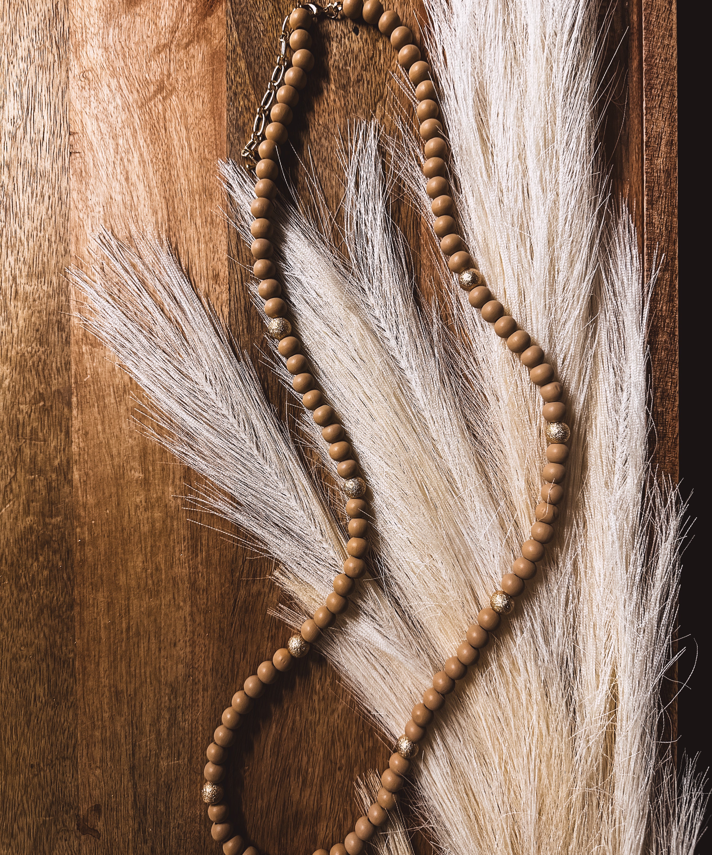 Wood + Gold Bead Necklace