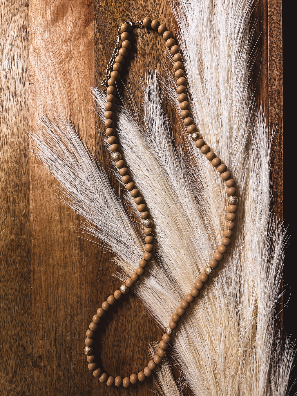 Wood + Gold Bead Necklace