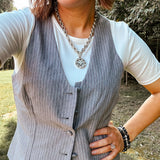 Charcoal Stripe Vest Top